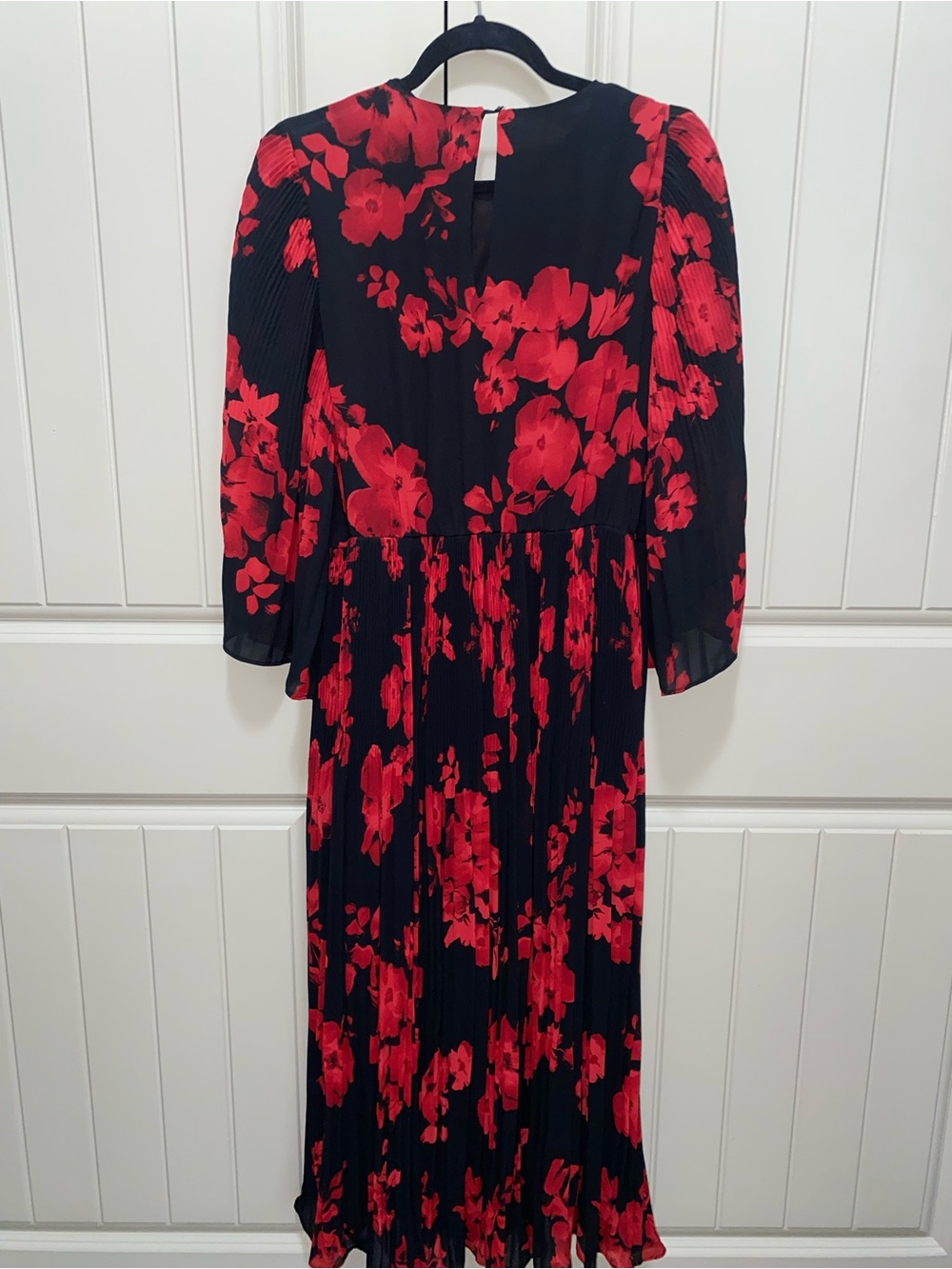 H&M Black & Red Floral Midi Dress - Elegant Women's Dress size 12 - Picture 4 of 5